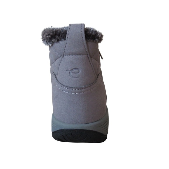 Easy Spirit Vance Ankle Boot Booties 9.5 Gray Quilted Side Zip Faux Fur Winter - Picture 5 of 11
